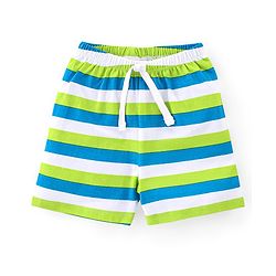 Babyhug Cotton Knit Striped & Starts Printed Shorts Pack of 3 - Green & Blue
