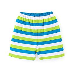 Babyhug Cotton Knit Striped & Starts Printed Shorts Pack of 3 - Green & Blue