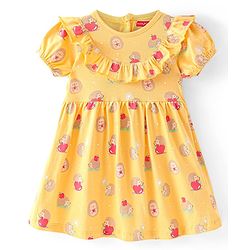 Babyhug Cotton Jersey Knit Half Sleeves Frock with Headband Heart and Porcupine Print  Pack of 2 - Pink & Yellow