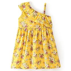 Babyhug 100% Cotton Jersey One Shoulder Frock With Floral Print - Yellow