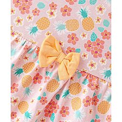 Babyhug 100% Cotton Jersey Frill Sleeves Frock with Floral Print With Bow Applique- Peach