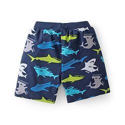 Babyhug Cotton Knit Striped & Shark Printed Shorts Pack of 3 - Green & Blue