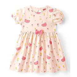 Babyhug 100% Cotton Jersey Knit Half Sleeves Frock With Bloomer Floral Print - Pink