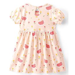 Babyhug 100% Cotton Jersey Knit Half Sleeves Frock With Bloomer Floral Print - Pink