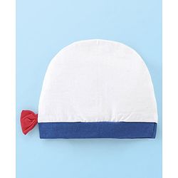 Babyhug 100% Cotton Jersey Knit Sleeveless Frock with Bloomer & Cap  -White & Blue