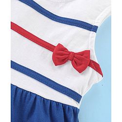 Babyhug 100% Cotton Jersey Knit Sleeveless Frock with Bloomer & Cap  -White & Blue