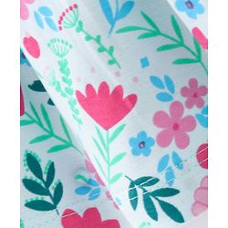 Babyhug 100% Cotton Knit Floral Printed Frock with Half Sleeves Shrug - Blue
