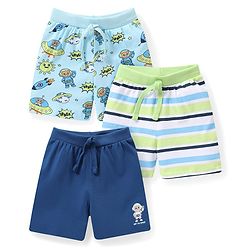 Babyhug Cotton Knit Space Shuttle Printed Shorts Pack of 3 - Multicolour
