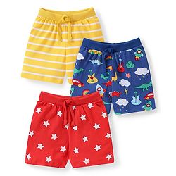 Babyhug Cotton Knit Dino & Stars Printed Shorts Pack of 3 - Multicolour