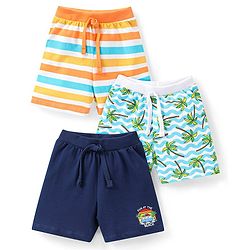 Babyhug Cotton Single Jersey Knit Shorts Striped & Palm Tree Print Pack of 3 - Multicolor