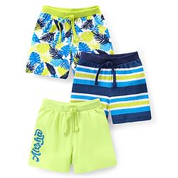 Babyhug Cotton Knit Stripes & Tropical Printed Shorts Pack of 3 - Multicolour