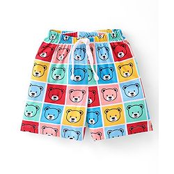 Babyhug Cotton Knit Single Jersey Shorts With Stars & Teddy Bear Print Pack Of 3 - Yellow Blue & Red