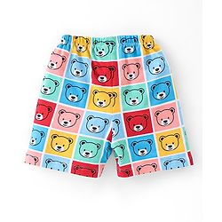 Babyhug Cotton Knit Single Jersey Shorts With Stars & Teddy Bear Print Pack Of 3 - Yellow Blue & Red