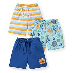 Babyhug Cotton Knit Jungle Safari Printed Shorts Pack of 3 - Multicolour