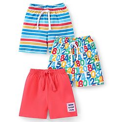 Babyhug Cotton Knit Numbers Printed Shorts Pack of 3 - Multicolour