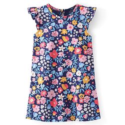 Babyhug Cotton Knit Flutter Sleeve Nighty Floral Print - Navy Blue
