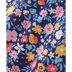 Babyhug Cotton Knit Flutter Sleeve Nighty Floral Print - Navy Blue
