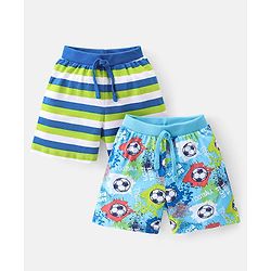 Babyhug Cotton Single Jersey Knit Shorts Stripes & Football Print Pack Of 2 - Blue & Green