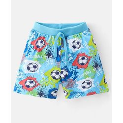 Babyhug Cotton Single Jersey Knit Shorts Stripes & Football Print Pack Of 2 - Blue & Green