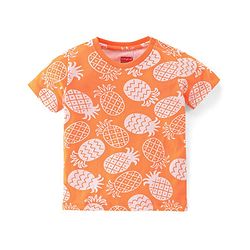 Babyhug Cotton Single Jersey Knit Half Sleeves Night Suit Pineapple Print - Orange
