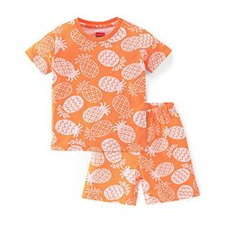 Babyhug Cotton Single Jersey Knit Half Sleeves Night Suit Pineapple Print - Orange
