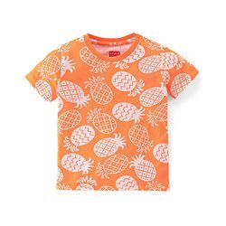 Babyhug Cotton Single Jersey Knit Half Sleeves Night Suit Pineapple Print - Orange