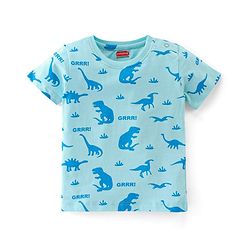 Babyhug Cotton Knit Half Sleeves Night Suit Dino & Text Print- Blue