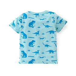 Babyhug Cotton Knit Half Sleeves Night Suit Dino & Text Print- Blue