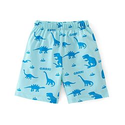 Babyhug Cotton Knit Half Sleeves Night Suit Dino & Text Print- Blue