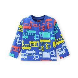 Babyhug Cotton Knit Full Sleeves Night Suit With Bus Print - Blue