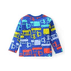 Babyhug Cotton Knit Full Sleeves Night Suit With Bus Print - Blue