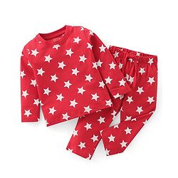 Babyhug Cotton Knit Full Sleeves Night Suit with Star Print - Red