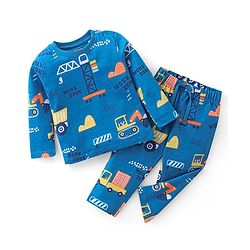 Babyhug Cotton Knit Full Sleeves Night Suit With JCB Print - Blue