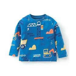 Babyhug Cotton Knit Full Sleeves Night Suit With JCB Print - Blue