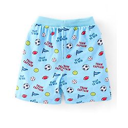 Babyhug Cotton Single Jersey Knit Shorts Stripes & Football Print Pack Of 3 - Blue & Red