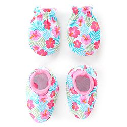 Babyhug 100% Cotton Mittens And Booties Floral Print- Multicolor
