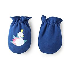 Babyhug 100% Cotton Mittens & Booties With Swan Print - Blue