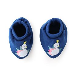 Babyhug 100% Cotton Mittens & Booties With Swan Print - Blue