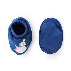 Babyhug 100% Cotton Mittens & Booties With Swan Print - Blue