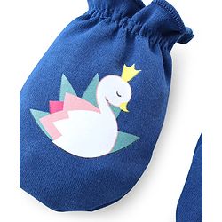 Babyhug 100% Cotton Mittens & Booties With Swan Print - Blue