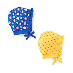 Babyhug 100% Cotton Bonnet Cap Floral Print Pack of 2 - Blue & Yellow