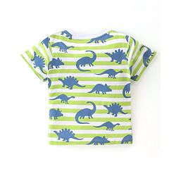 Babyhug Cotton Single Jersey Knit Half Sleeves Night Suit Stripes & Dino Print - Green & White