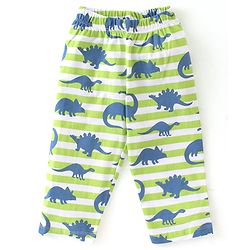 Babyhug Cotton Single Jersey Knit Half Sleeves Night Suit Stripes & Dino Print - Green & White
