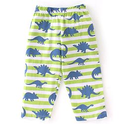 Babyhug Cotton Single Jersey Knit Half Sleeves Night Suit Stripes & Dino Print - Green & White
