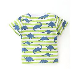 Babyhug Cotton Single Jersey Knit Half Sleeves Night Suit Stripes & Dino Print - Green & White