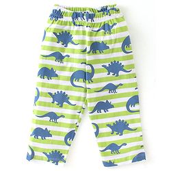 Babyhug Cotton Single Jersey Knit Half Sleeves Night Suit Stripes & Dino Print - Green & White