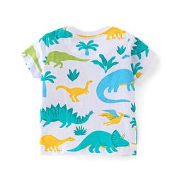 Babyhug Single Jersey Knit Half Sleeves Night Suit with Dino Print - White