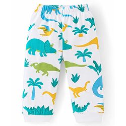 Babyhug Single Jersey Knit Half Sleeves Night Suit with Dino Print - White