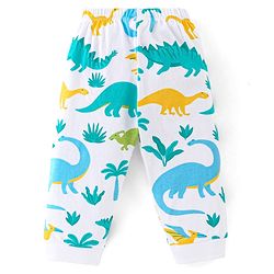 Babyhug Single Jersey Knit Half Sleeves Night Suit with Dino Print - White
