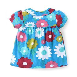 Babyhug Cotton Knit Half Sleeves Night Suit With Floral Print - Blue